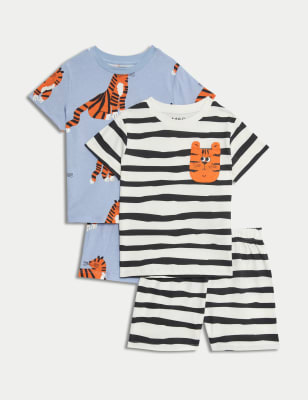 

M&S Collection 2er-Pack Schlafanzüge aus reiner Baumwolle mit Tigermotiv (1-8 Jahre) - Blue Mix, Blue Mix