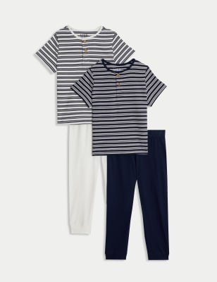 

M&S Collection 2er-Pack Schlafanzugsets aus reiner Baumwolle mit Streifenmuster (1-8 J.) - Navy Mix, Navy Mix