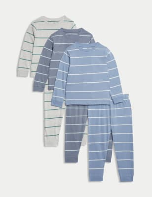 

M&S Collection 3er-Pack Schlafanzugsets aus reiner Baumwolle mit Streifenmuster (1-8 Jahre) - Grey Mix, Grey Mix