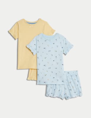 

M&S Collection 2er-Pack Schlafanzugsets aus reiner Baumwolle mit Rüschen (1-8 Jahre) - Yellow Mix, Yellow Mix