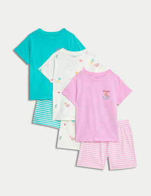 

M&S Collection 3er-Pack gemusterte Schlafanzugsets aus reiner Baumwolle (1-8 Jahre) - Pink Mix, Pink Mix