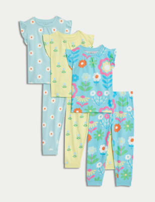

M&S Collection 3er-Pack geblümte Schlafanzugsets aus reiner Baumwolle (1-8 J.) - Blue Mix, Blue Mix