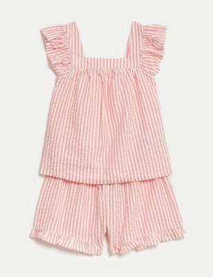 

M&S Collection Pijama 100% algodón de rayas con volantes (12 meses-8 años) - Pink Mix, Pink Mix