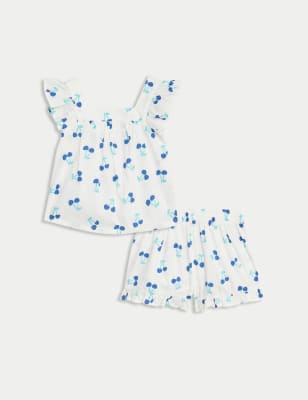 

Girls M&S Collection Pure Cotton Cherry Frill Pyjamas (12 Mths - 8 Yrs) - Blue Mix, Blue Mix