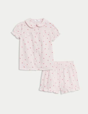 

M&S Collection Schlafanzug aus reiner Baumwolle mit Erdbeermotiv und Karomuster (1-8 Jahre) - Pink Mix, Pink Mix