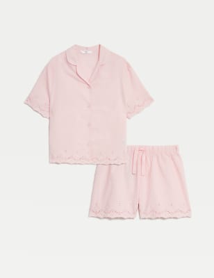 

M&S Collection Schlafanzug aus reiner Baumwolle mit Lochstickerei (12 M.-16 J.) - Pink, Pink