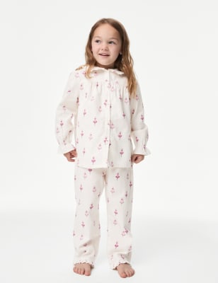 M&S Girls Pure Cotton Ballerina Pyjamas (1-8 Yrs) - 4-5 Y - Ivory Mix, Ivory Mix