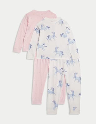 

M&S Collection 2er-Pack Schlafanzugsets aus reiner Baumwolle mit Einhorn- und Herzprint (1-8 J.) - Lilac, Lilac