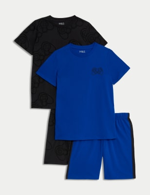 M&S Boys 2pk Pure Cotton Gaming Pyjama Sets (6-16 Yrs) - 11-12 - Blue, Blue