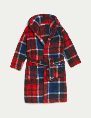 

Boys M&S Collection Checked Hooded Dressing Gown (1-16 Yrs) - Red Mix, Red Mix