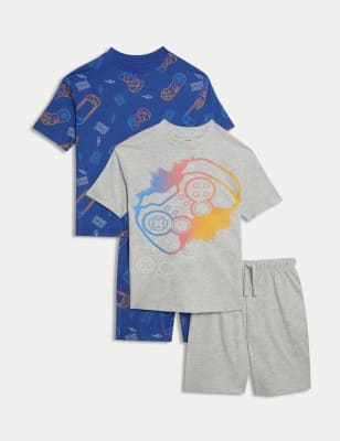 

M&S Collection 2er-Pack Schlafanzugsets mit hohem Baumwollanteil und Gaming-Motiv (6-16 J.) - Grey Mix, Grey Mix