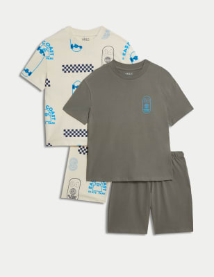 

Boys M&S Collection 2pk Pure Cotton Skater Print Pyjamas (6-16 Yrs) - Sage Green, Sage Green