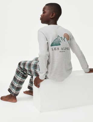 

Boys M&S Collection Cotton Blend Mont Blanc Checked Pyjamas (6-16 Yrs) - Green, Green