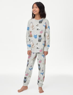 

Girls M&S Collection Pure Cotton Cat Print Pyjamas (6-16 Yrs) - Grey Marl, Grey Marl