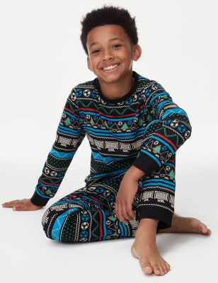 

Boys M&S Collection Pure Cotton Football Fair Isle Pyjamas (1-16 Yrs) - Blue, Blue