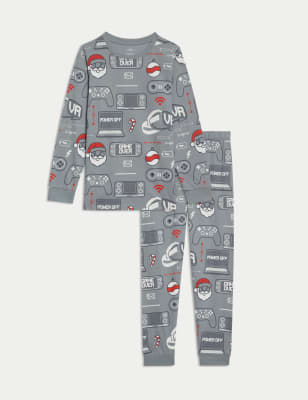 

Boys M&S Collection Cotton Rich Santa Gaming Pyjamas (1-16 Yrs) - Grey, Grey