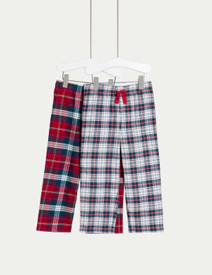 

Girls M&S Collection Kids' 2pk Checked Family Christmas Pyjama Bottoms (1-16 Yrs) - Red, Red