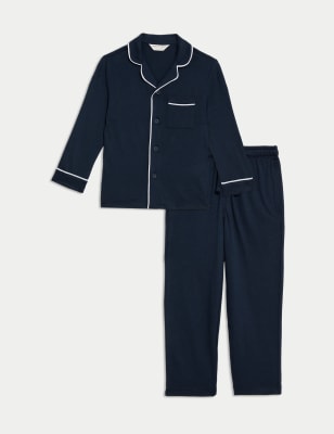 M&S Kids Piping Family Christmas Pyjamas (1-16 Yrs) - 9-10Y - Navy, Navy