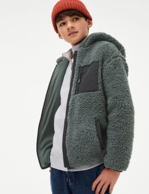 

Boys M&S Collection Borg Hooded Zip Jacket (6-16 Yrs) - Dark Sage, Dark Sage