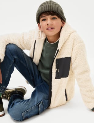 

Boys M&S Collection Borg Hooded Zip Jacket (6-16 Yrs) - Stone Mix, Stone Mix