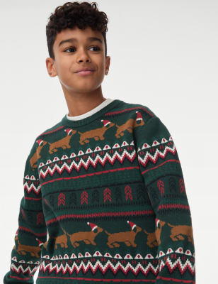 

Boys M&S Collection Pure Cotton Mini Me Daschund Christmas Jumper (6-16 Yrs) - Green Mix, Green Mix