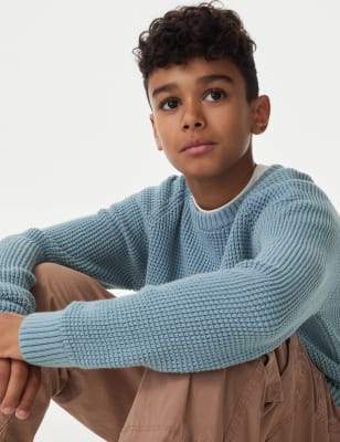 

Boys M&S Collection Pure Cotton Waffle Knit Jumper (2-16 Yrs) - Blue, Blue