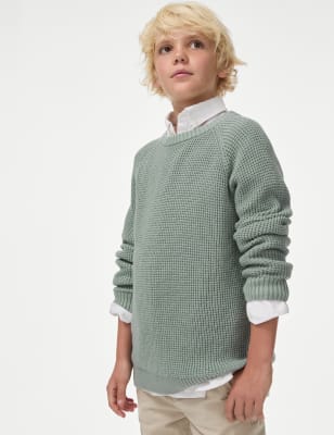 

Boys M&S Collection Pure Cotton Waffle Knit Jumper (2-16 Yrs) - Willow, Willow