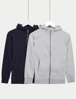 

Boys,Unisex,Girls M&S Collection 2pk Cotton Rich Zip Hoodies (6-16 Yrs) - Navy Mix, Navy Mix