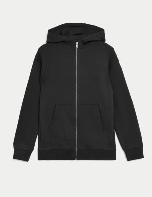 

Boys M&S Collection Unisex Cotton Rich Zip Through Hooded (6-16 Yrs), Black