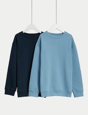 

Boys,Unisex,Girls M&S Collection 2pk Cotton Rich Plain Sweatshirts (6-16 Yrs) - Navy Mix, Navy Mix