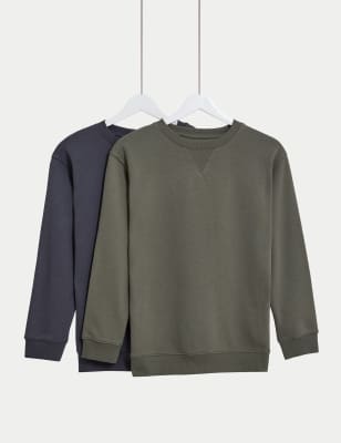 

Boys,Unisex,Girls M&S Collection 2pk Cotton Rich Plain Sweatshirts (6-16 Yrs) - Green Mix, Green Mix