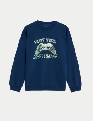 

Boys,Unisex,Girls M&S Collection Cotton Rich Play Your End Game Sweatshirt (6-16 Yrs) - Navy Mix, Navy Mix