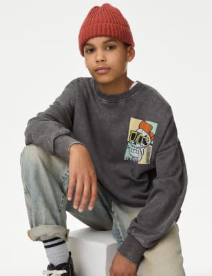 

Boys M&S Collection Pure Cotton Skull Graphic Sweatshirt (6-16 Yrs) - Black Mix, Black Mix