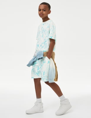 

M&S Collection Conjunto de parte de arriba y de abajo de algodón con diseño teñido (6-16 años) - Blue Mix, Blue Mix