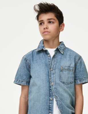 

Boys M&S Collection 2pc Pure Cotton Denim Shirt & T-Shirt Set (6-16 Yrs) - Light Denim, Light Denim