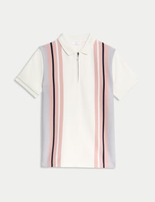 

M&S Collection Gestreiftes Poloshirt aus reiner Baumwolle (6-16 J.) - Pink Mix, Pink Mix