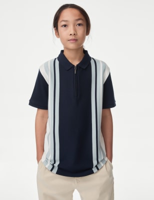 

Boys M&S Collection Pure Cotton Striped Polo Shirt (6-16 Yrs) - Navy Mix, Navy Mix