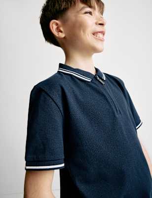 

Boys M&S Collection Pure Cotton Half Zip Polo Shirt (6-16 Yrs), Navy