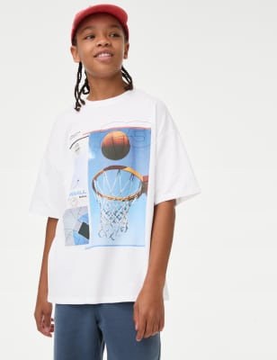 

Boys M&S Collection Pure Cotton Basketball Graphic T-Shirt (6-16 Yrs) - White, White