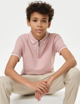 

Boys M&S Collection Pure Cotton Half Zip Polo Shirt (6-16 Yrs) - Pink, Pink