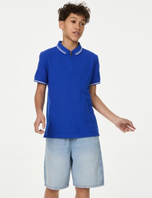 

Boys M&S Collection Pure Cotton Half Zip Polo Shirt (6-16 Yrs) - Blue, Blue