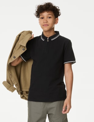 

M&S Collection Poloshirt aus reiner Baumwolle mit halbem Reißverschluss (6-16 Jahre) - Black, Black