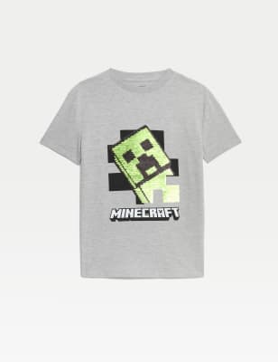 

M&S Collection Camiseta de algodón con lentejuelas de Minecraft™ (6-16 años) - Grey Marl, Grey Marl