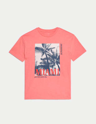 

Boys M&S Collection Pure Cotton Miami T-shirt (6-16 Yrs) - Coral, Coral