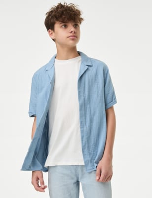 

M&S Collection Conjunto de 2 piezas con camisa y camiseta de algodón (6-16 años) - Steel Blue, Steel Blue