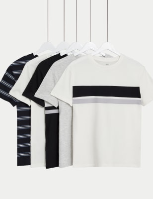 

M&S Collection Pack de 5 camisetas de algodón lisas y de rayas (6-16 años) - Black Mix, Black Mix