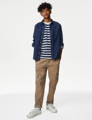 

Boys M&S Collection 2pc Pure Cotton Striped Shirt & T-Shirt Set (6-16 Yrs) - Dark Denim, Dark Denim