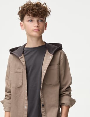 

M&S Collection Conjunto de 2 piezas de algodón de chaqueta-camisa y camiseta (6-16 años) - Tan, Tan