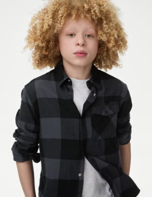 

Boys M&S Collection 2pc Pure Cotton Check Shirt and T-Shirt Set (6-16 Yrs) - Black, Black