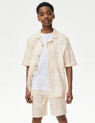 

Boys M&S Collection Pure Cotton Textured Palm Tree Shirt (2-16 Yrs), White Mix